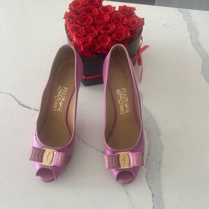 Salvatore Ferragamo Women's Lilac Peep-Toe Heels